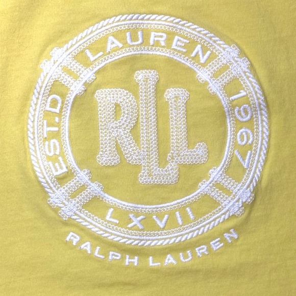 Lauren Ralph Lauren Active Yellow Embroidered Logo Tee M Sleeves Cut Off - Picture 2 of 8